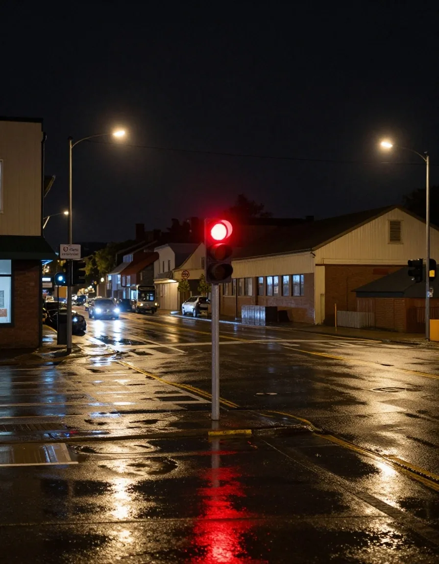 Mascot street grid at night with light trails from traffic near Sydney Airport