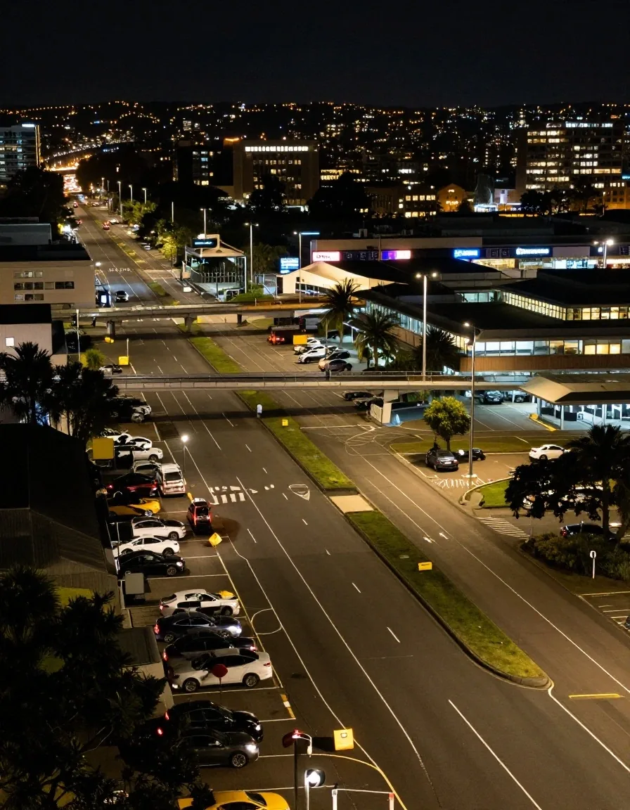 Mascot interchange street grid at night near Sydney Airport