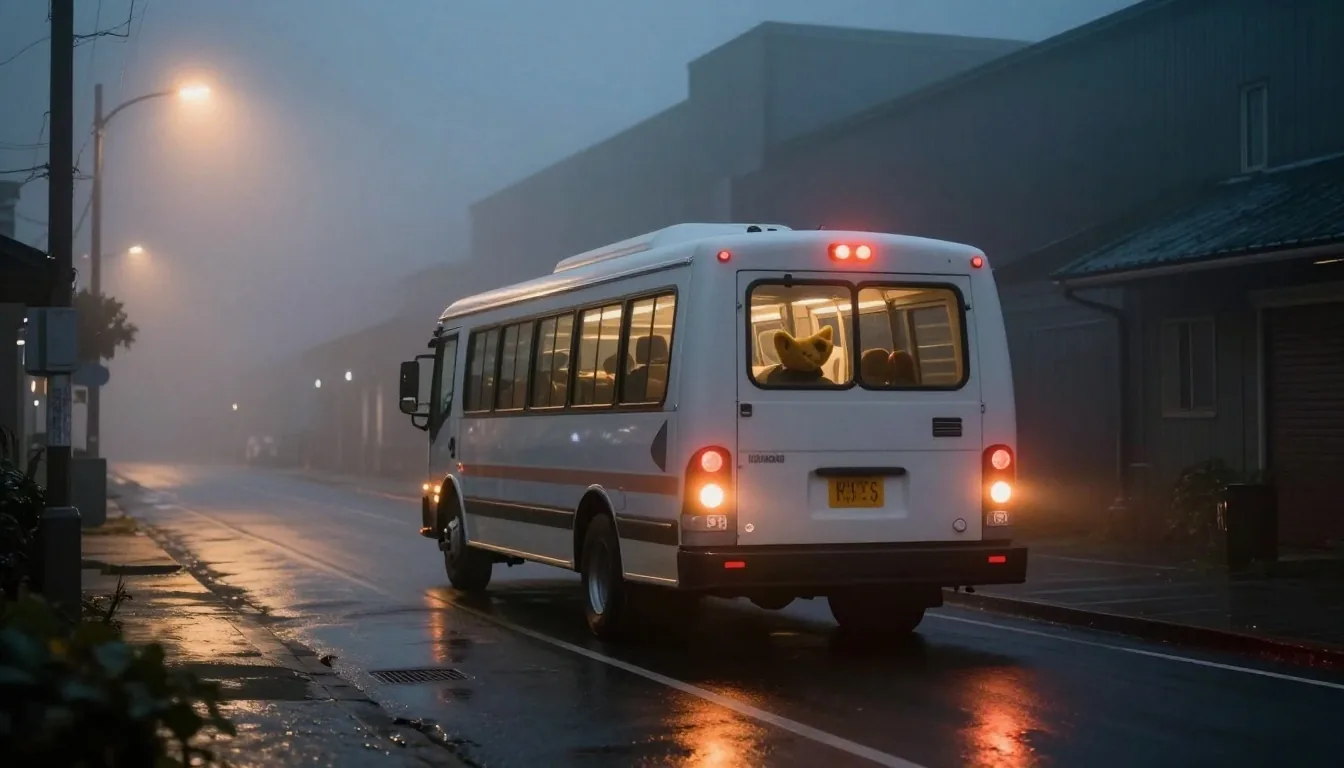 Shuttle coach on O'Riordan Street, Mascot, at night